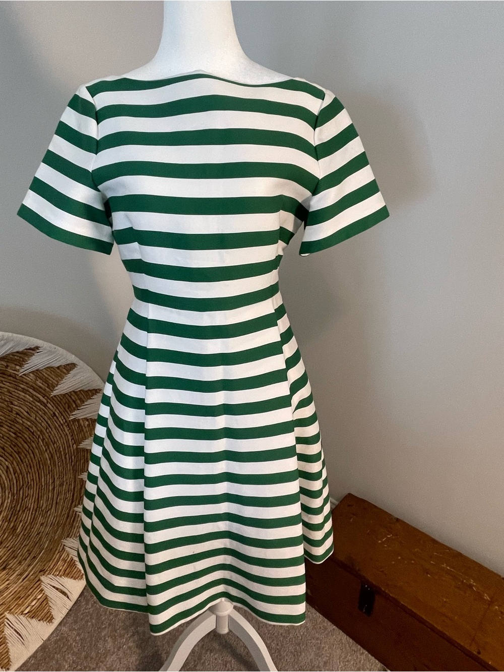 kate spade Green and White Striped Short-Sleeve Fit-and-Flare Dress